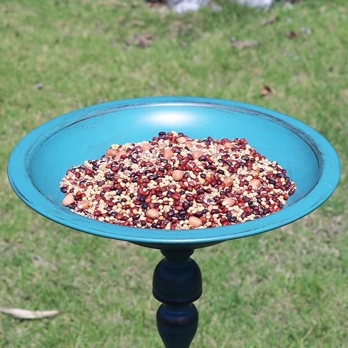 26.6"H Cast Iron Pedestal Bird Bath,Metal Birdbath for Outdoors (Blue) | Bird Bath for Outside,Tall Bird Baths,Bird Feeder Seed Tray for Garden Yard Decor