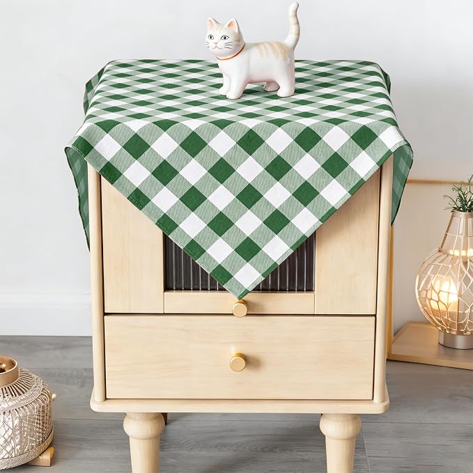 Waterproof Plaid Tablecloth Fabric - Square 25x25 Inch Classic Gingham Checker Buffalo Table Cover for BBQs, Parties