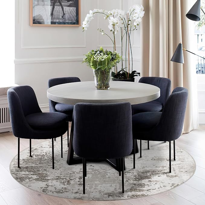 ROYHOME Modern Abstract 4x4 Round Area Rug Non Slip, Taupe/Beige | Non Shedding Rug Low Pile Stain Resistant for Bedroom Living Room office Dining Room