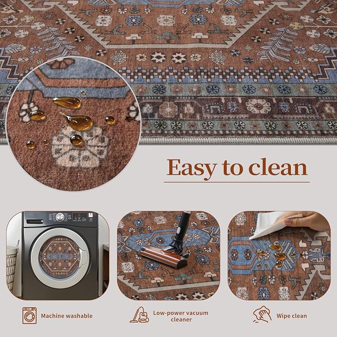 Ciicool 5x7 Area Rugs,Washable Large Boho Carpet for Living Room Bedroom | Oriental Low-Pile Soft Vintage Non-Slip Indoor Throw Carpet for Kitchen Bedside Dining Room Foyer Decor