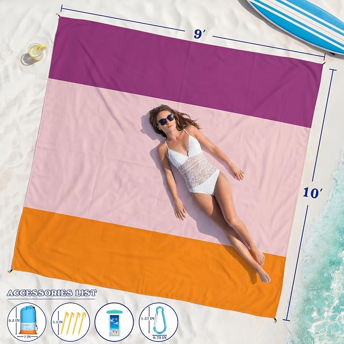 Famstar Beach Blanket Oversized Extra Large 78"X81"/10'X9',Waterproof Sandproof Beach Blanket 2-8 Adults Lightweight Durable for Travel Camping Hiking Picnic