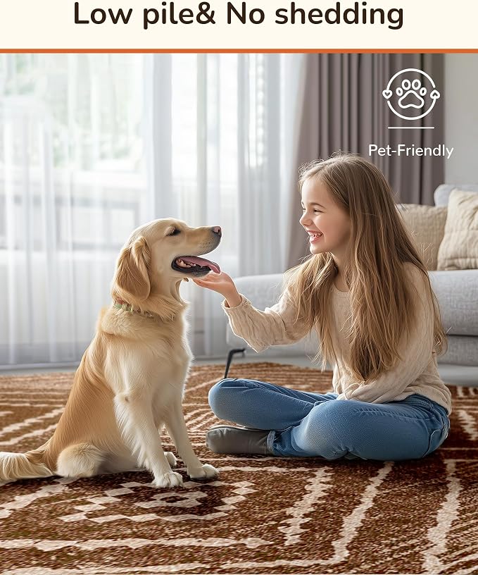 2'x4' Washable Area Rug for Living Room Bedroom Yellowbrown | Soft Western No Slip Low Pile Print Foldable Indoor for Kitchen Dining Room