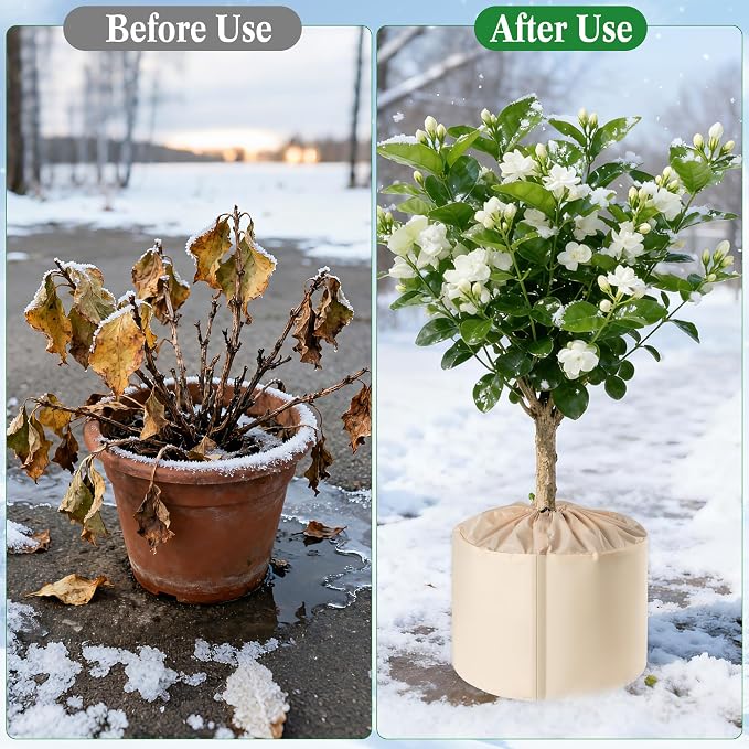 2 Pcs Plant Pot Covers for Winter, Insulated Potted Plant Covers Freeze Protection with Drawstring & Hook-and-Loop Closure, Flower Pot Protection Bag to Keep Outdoor Plant Warm, 25.6"x 27.5"