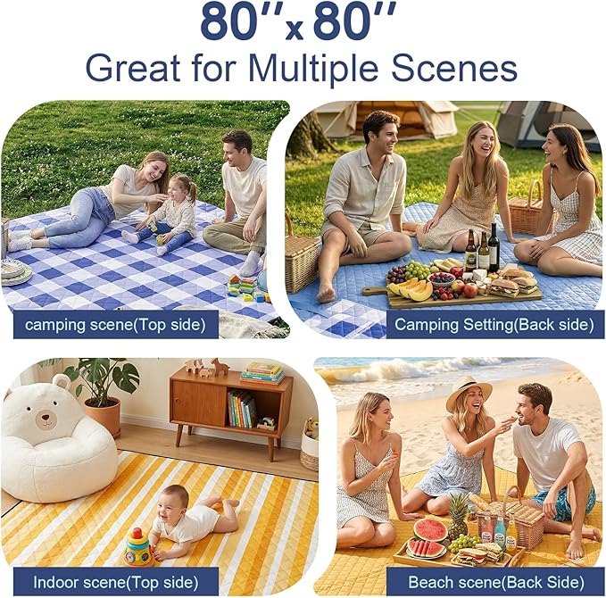 2 in 1 Tote Picnic Blanket Waterproof Outdoor Camping Mat,Large Capacity Beach Blanket 80''x80'' 7 Layers Easy to Foldable and Carry.