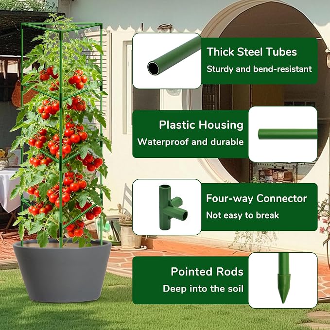 ZeeDix 65 Inch Tall Tomato Cages for Garden, 2 Pack Heavy Duty Large Plant Support Stakes for Heavy Climbing Vegetables, Adjustable Tomato Trellis for Outdoor Raised Garden Beds