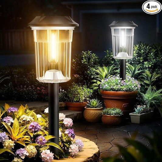 BITPOTT Solar Pathway Lights Outdoor Waterproof IP65, 4 Pack Auto On/Off Solar Outdoor Lights for Path, Yard, Landscape, Walkway, Driveway, Garden Decor Lighting Solar Powered,Adjustable Warm & Cold