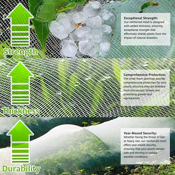 Garden Netting Kit for Raised Beds,10x33ft Ultra Fine Insect Netting Garden Bed Covers & 6 Sets of 8ft Fiberglass Garden Hoops (6set Garden Hoops with Green 10x33ft Garden Netting)