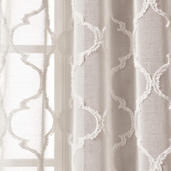 Lush Decor Beige Avon Trellis Grommet Sheer Window Curtain Panel Pair (84" x 38") (Pack of 4)