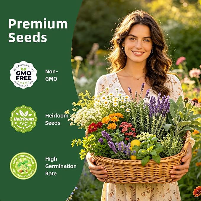35 Medicinal & Tea Herb Seeds Variety Pack, 18,800+ Premium Garden Seed Vault Kit, Pollinator Friendly, Indoor & Outdoor Year-Round Planting, Lavender, Basil, Cilantro, Peppermint, Chamomile & More