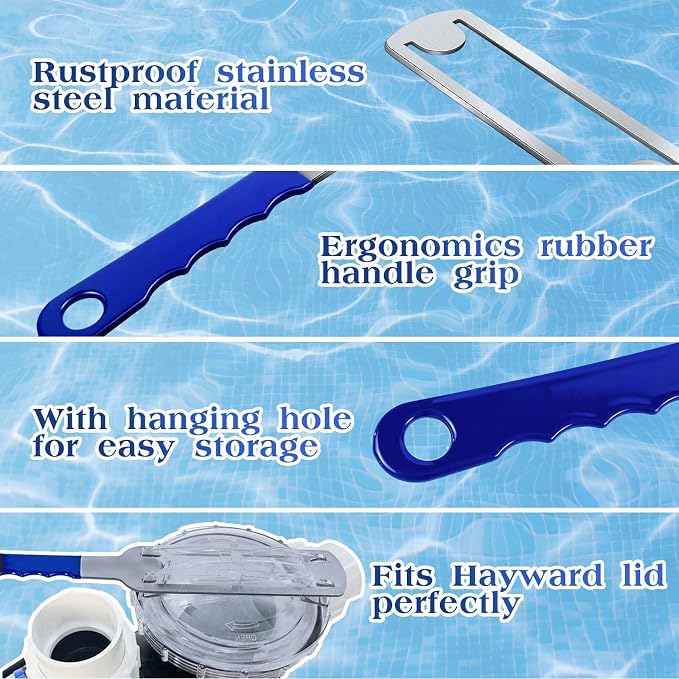 Pool Pump Lid Removal Tool with Handle Grip, Upgraded Metal Pool Pump Cover Removal Wrench Swimming Pools Strainer Lid Removing Tool Compatible with Hayward Super II Pump SP3000 SP3010 SP3007 Series