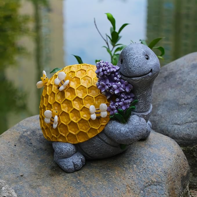 Solar Garden Outdoor Turtle Statues Yard Resin Decoration Gift Handmade Housewarming Gift for Patio Yard Lawn Waterproof Cracking