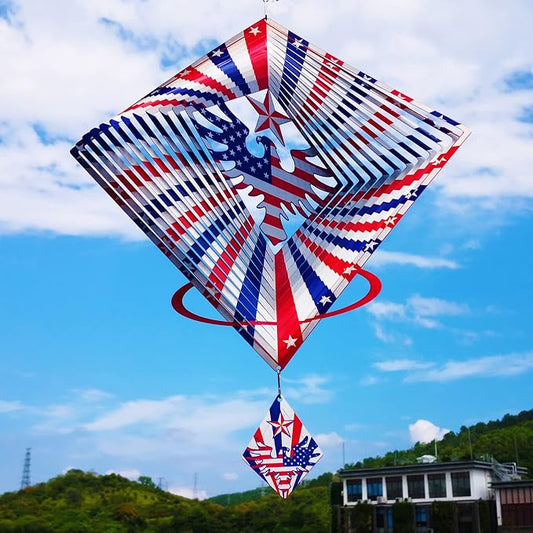 DJUAN 4th of July Decorations,13.5in Stainless Steel Eagle Flag Patriotic Wind Spinner Fourth of July Decor Outdoor,Garden Patriotic Decor Independence Day Decorations Wind Spinners for Yard,Garden