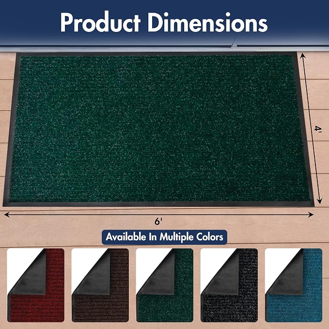Notrax 109 Industrial Door Mat, 4' x 6' Large Entrance Mat, Heavy Duty Commercial Rugs for Entryway, Welcome Lobbies, Garage, and Mudroom, Made in the USA, Hunter Green, Brush Step 109S0046GN