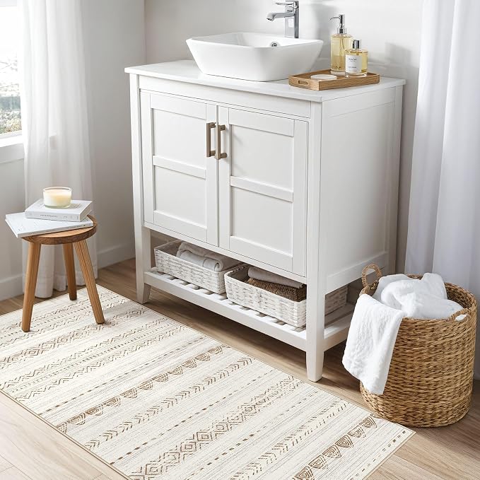 Nakagishi Boho 2x4 Washable Area Rug Non Slip Carpet for Entryway Beige | Pet & Kid Friendly, Machine Washable, Low Pile Carpet for Kitchen Hallway Daily Home Decor,Farmhouse Neutral Moroccan