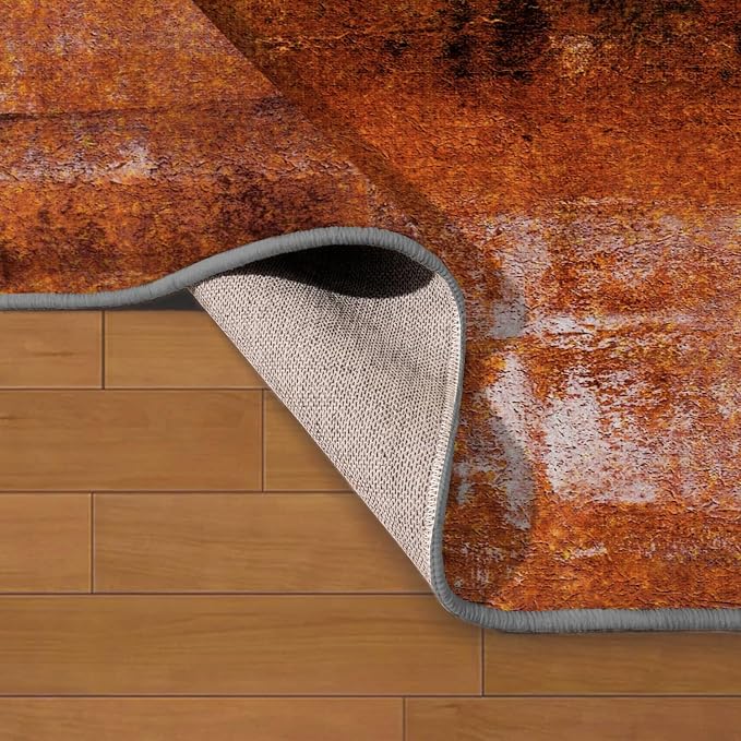 LOKMU Non-Slip Area Rugs Burnt Orange Abstract Paint Art Home Decor Rugs Carpet for Classroom Living Room Bedroom Dining Kindergarten Room 2'x3'