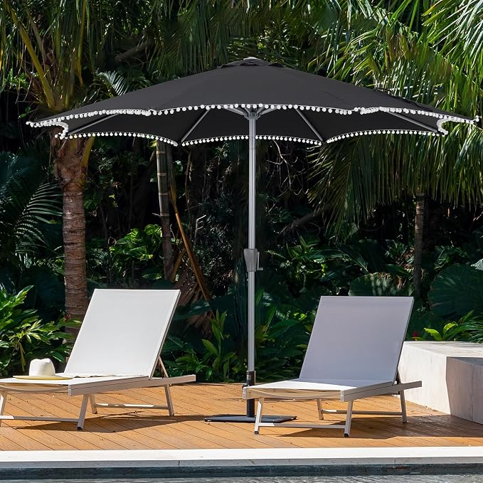Tempera Patio Umbrellas Arc Edge Outdoor Table Market Umbrellas with Crank & Pust Button Tilt|Auto-Tilt, 8 Steel Ribs, High Color-Fastness Canopy
