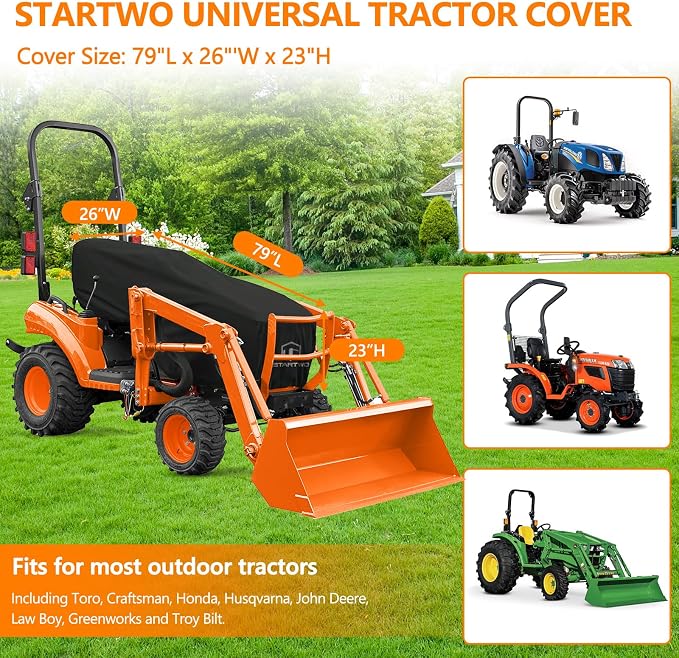 STARTWO Tractor Cover Watrproof Heavy Duty, Tear-Resistant Anti-UV Compact Utility Tractor Cowling Cover with Buckle, Compatible with Kubota,Bobcat,Mahindra,John Deere and More