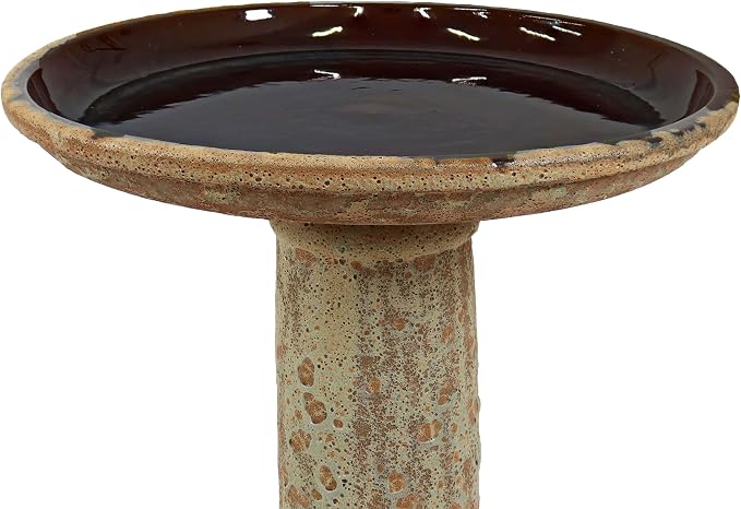 Sunnydaze Toulon Outdoor Ceramic Bird Bath - 24.5" H - UV- and Frost-Resistant - Glazed Bowl - Brown Lava Finish
