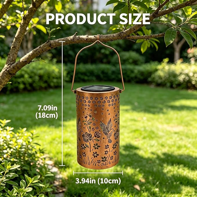 Hummingbird Colorful Solar Lantern Outdoor Waterproof, Garden Decor Gifts for Women Mom Grandma, Hanging Solar Lantern Lights Metal Decoration Outside for Yard, Patio, Backyard, Porch