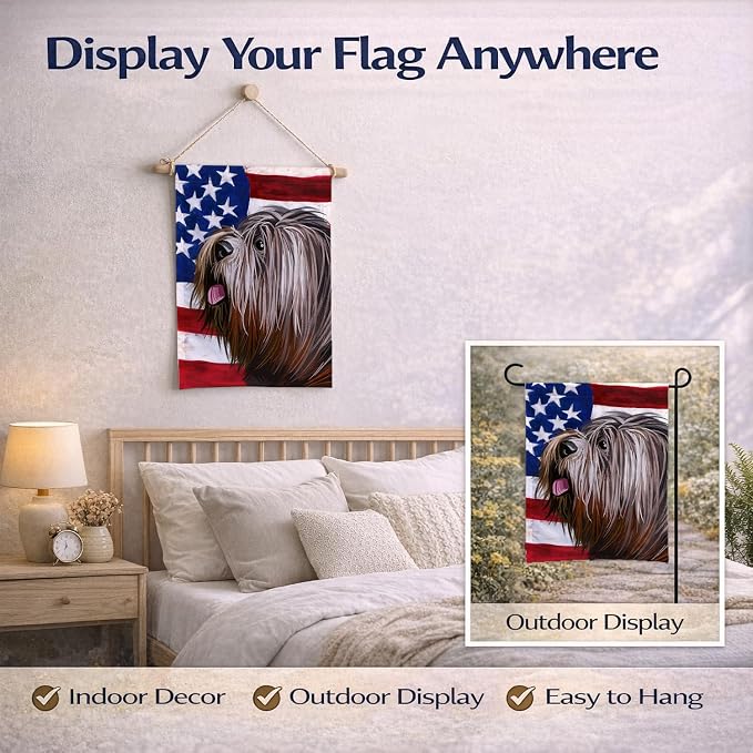 Caroline's Treasures CK6690GF Schapendoes American Flag Garden Flag Mailbox Flag Decorative Yard Flag Banner Outside Patio Artwork Yard Flower Beds, Garden Size, Multicolor