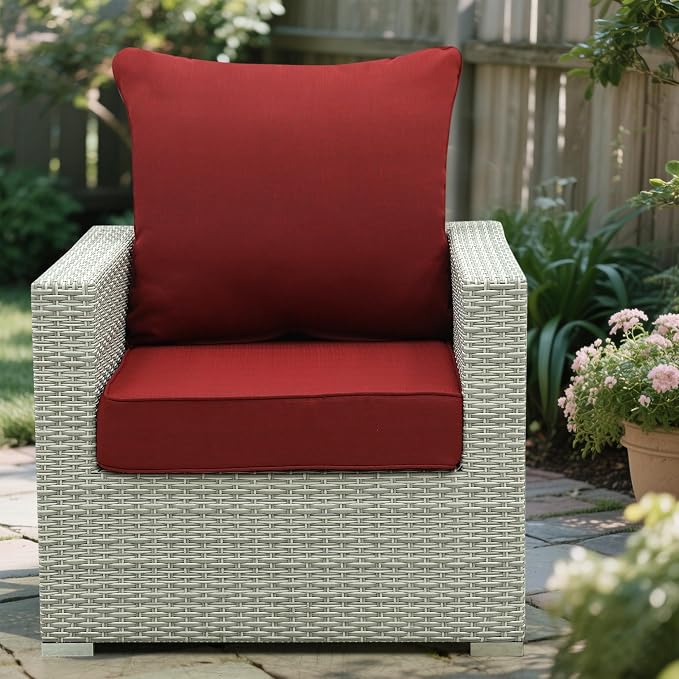 Deep Seat Patio Cushions Set 24 x 24 Inch,Olefin Fabric Outdoor Seat Cushion,Patio Furniture Cushions with Removable Cover,Rain-Proof and Fade Resistant Deep Seat Bottom & Back Cushion,1set