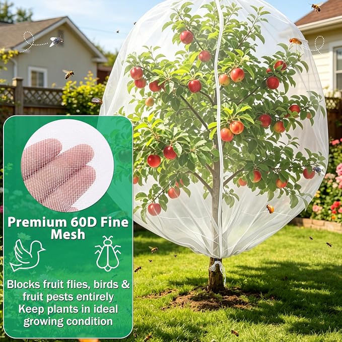 Bird Netting for Garden Protection, 2 Pack 7.21Ft x 5.9Ft Garden Netting | Fine Mesh with Zipper, Drawstring & Lock Buckle, Reusable Pest Barrier for Blueberry, Keeps Birds, Squirrels & Insects Away