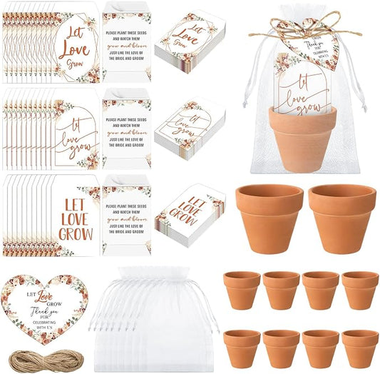 Reallnaive 24 Sets Wedding Favor Flower Seeds Let Love Grow Seed Packets for Guests Family Reunion Wildflower Mini Terracotta Pots Seed Packets Self Adhesive Envelopes Thank You Tags Organza Bags