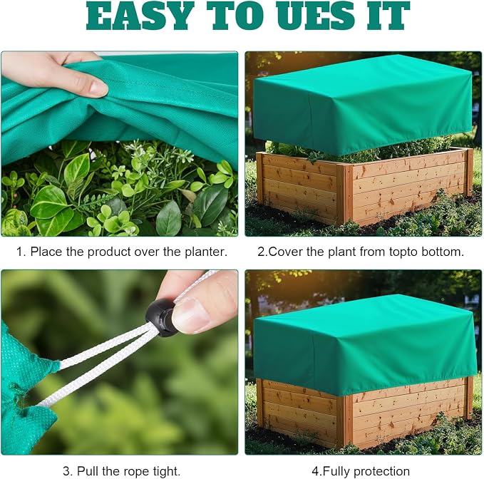 4 Pcs Plant Covers Freeze Protection 52×28.3×19.7 Inch Rectangular Plant Box Cover with Drawstring Large Tree Covers Frost Protection Blankets for Outdoor Garden Raised Beds(Green)