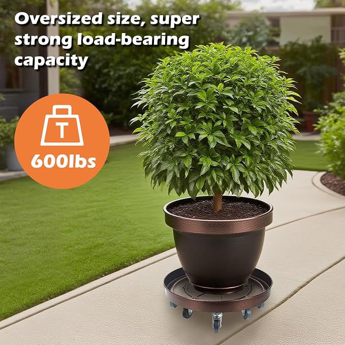 20 Inch Heavy Duty Plant Stand on Wheels, Round Plant Caddy with Wheels for Indoor & Outdoor Use, Metal Rolling Tray for Potted and Small Furniture (Copper 2 Pcs)
