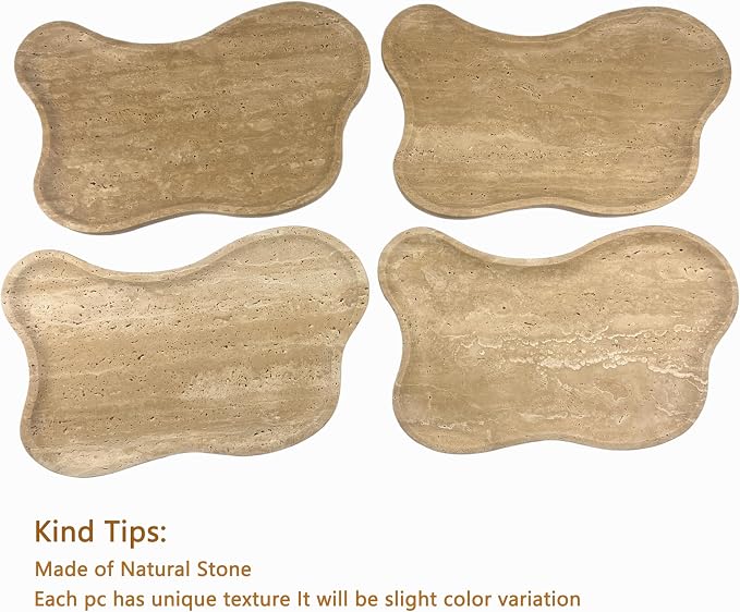 Cloud Shape 100% Natural Travertine Tray Luxury Travertine Vanity Organizer for Bathroom Kitchen Counter, Decorative Tray for Dresser Home Décor, 13.3x8.3x0.7 inches