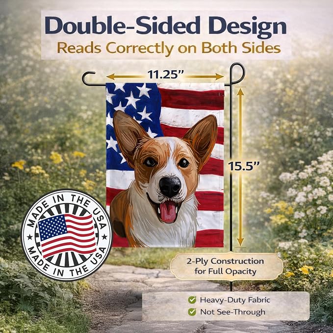 Caroline's Treasures CK6750GF Cardigan Welsh Corgi American Flag Garden Flag Mailbox Flag Decorative Yard Flag Banner Outside Patio Artwork Yard Flower Beds, Garden Size, Multicolor