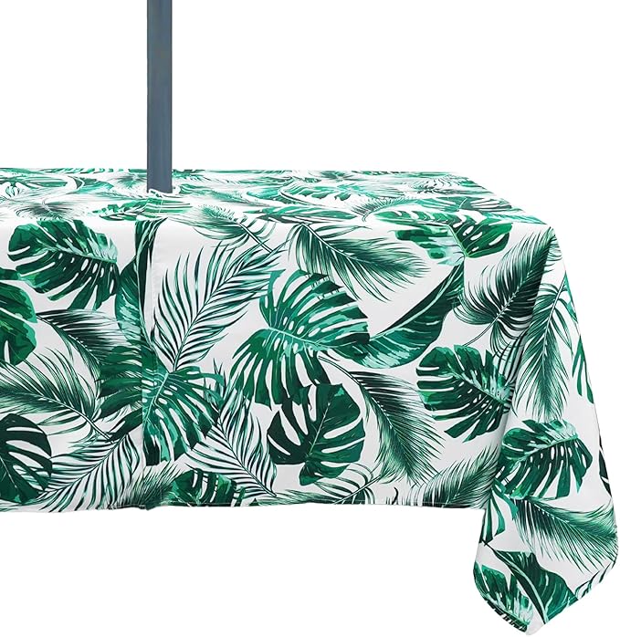 Outdoor Tablecloth with Umbrella Hole Umbrella Tablecloth Patio Tablecloths with Zipper for Courtyards, Terraces, and Beaches 60 x 120 in