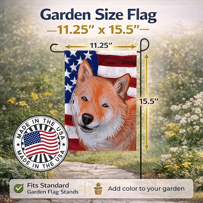 Caroline's Treasures CK6704GF Shiba Inu Dog American Flag Garden Flag Mailbox Flag Decorative Yard Flag Banner Outside Patio Artwork Yard Flower Beds, Garden Size, Multicolor