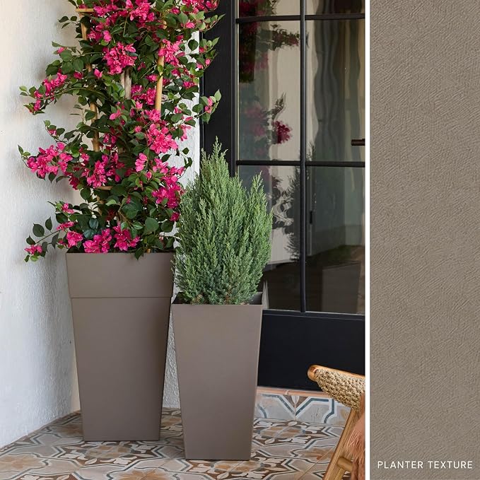 Bloem Finley 20" Tall Tapered Recycled Plastic Planter, Indoor/Outdoor, Peppercorn