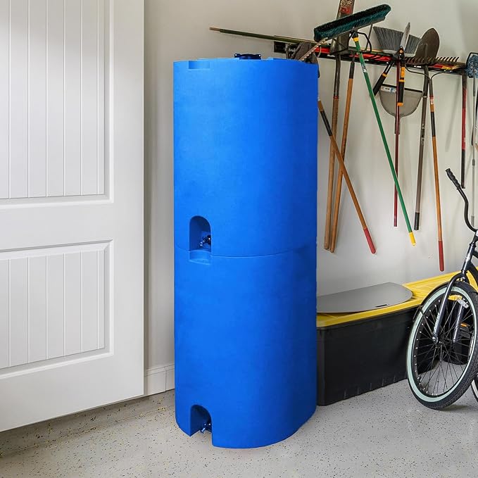 WaterPrepared Stackable Plastic Drinking Water Storage Tank with Spigots, 55 Gallon, Blue - Portable Emergency Hydration Container for Survival or Disaster Preparedness