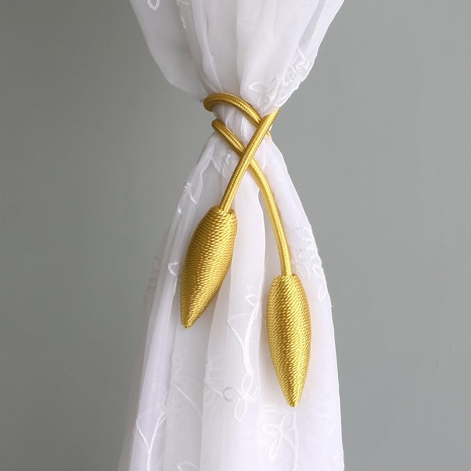 Valea Home 4 Pieces Curtain Tiebacks Clips Creative Window Drape Twist Tie Backs European Style Custom Made Curtain Holders Decorative Draperies Holdbacks, Gold