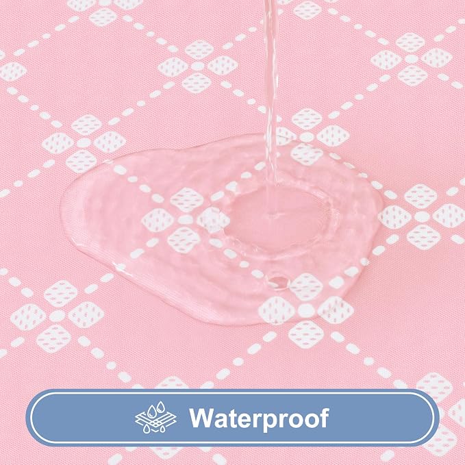 misaya Rectangle Vinyl Table Cloth, Elastic Fitted Tablecloth with Flannel Backing, Waterproof Plastic Table Cover Fits 8 Foot Folding Tables for Picnic, Camping, Indoor and Outdoor (Pink, 30" x 96")