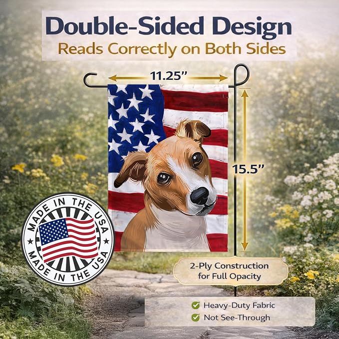 Caroline's Treasures CK6647GF Plummer Terrier American Flag Garden Flag Mailbox Flag Decorative Yard Flag Banner Outside Patio Artwork Yard Flower Beds, Garden Size, Multicolor