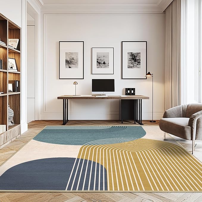 8x10 Large Area Rug for Living Room BohoRug Bohemian Rugs Machine Washable Modern Geometric Rug Non Slip Printed Low Pile Indoor Floor Carpet for Dining Room Bedroom Office,Blue
