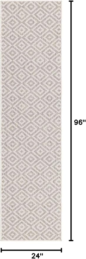 Unique Loom Outdoor Collection Area Rug - Costa Rica (2' x 8' Runner, Light Gray/ Ivory)
