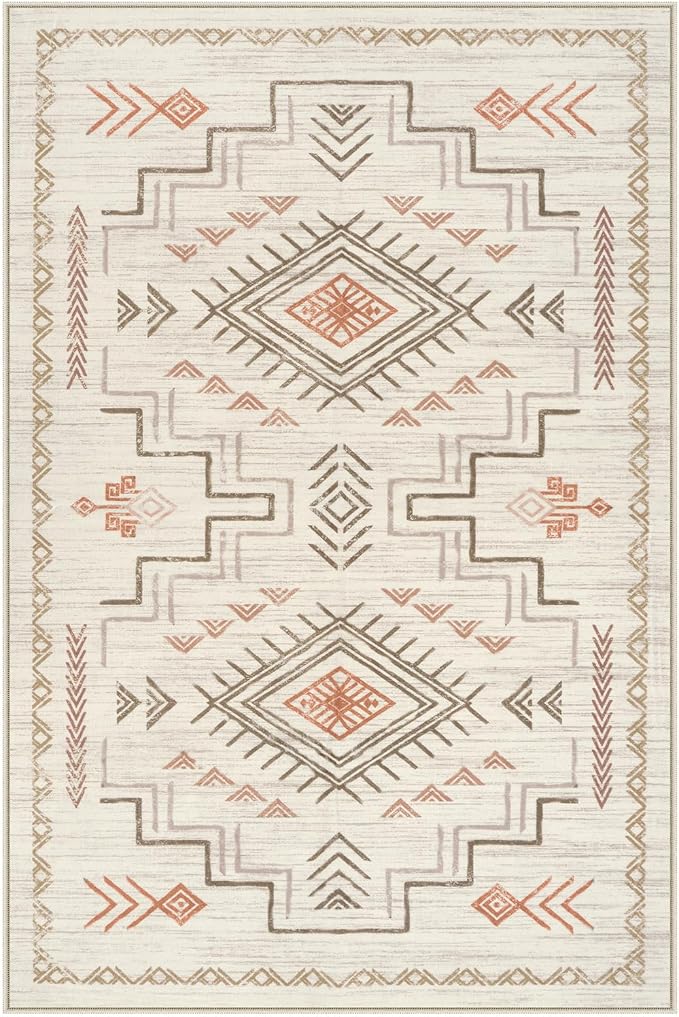 STARUIA Washable 8x10 Area Rug for Living Room, Beige Western Aztec Tribal Moroccan Area Rug, Boys Neutral Rug for Bedroom, Soft Non-Slip Non-Shedding Large Carpet Under Dining Table Home Office