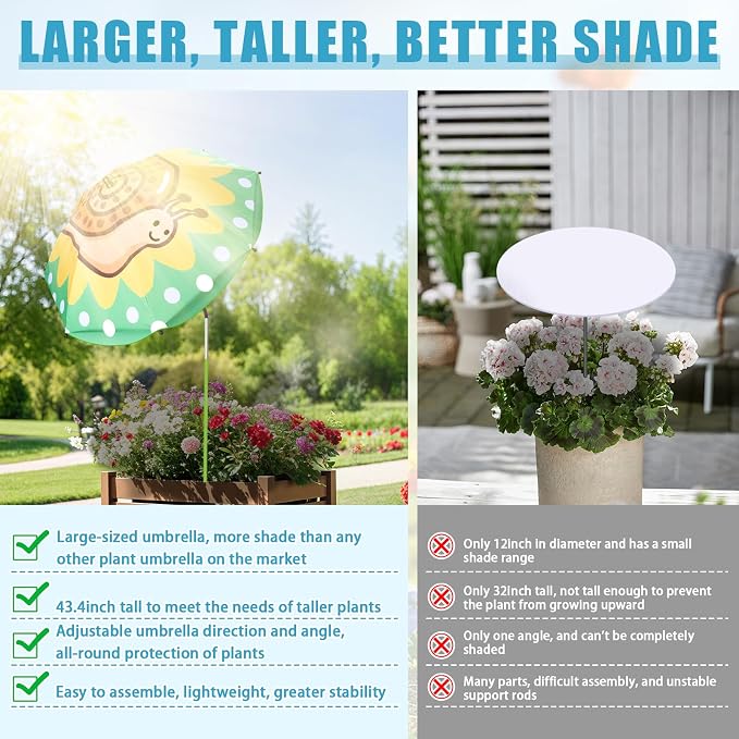 Axcoix 4 Pack Upgraded Plant Umbrellas for Outdoor Plants, 26" Larger Garden Plant Umbrella Shade with Adjustable Angle, 43.4" Higher Sun Shade with Animal Prints for Plants, Potted Plant, Garden Beds