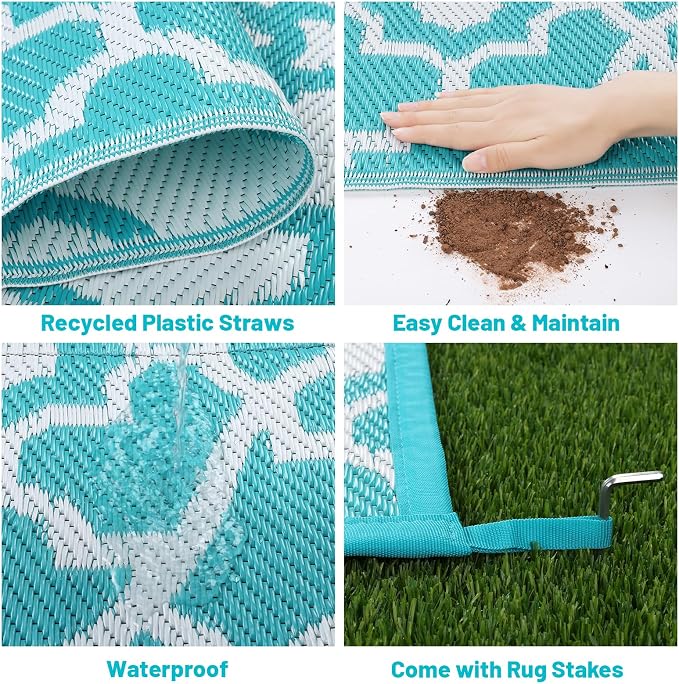 HEBE Outdoor Rug Waterproof 6x9, Plastic Straw Rug Camping Rug, Reversible Outdoor Patio Rugs RV Mat Clearance, Indoor Outside Floor Carpet for Porch,Deck,Camper,Balcony,Backyard