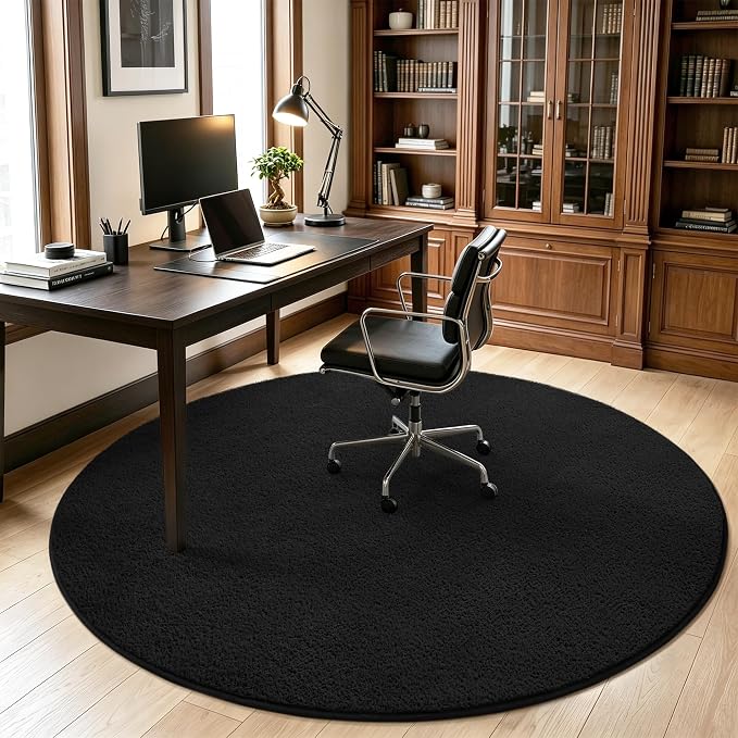 Keeko Round Area Rug 4ft for Living Room Bedroom,Soft Washable Circle Rug | Modern Indoor Memory Foam Rugs Low Pile Non Slip Carpet for Kids Dorm Room Entryway Kitchen Home Decor Black