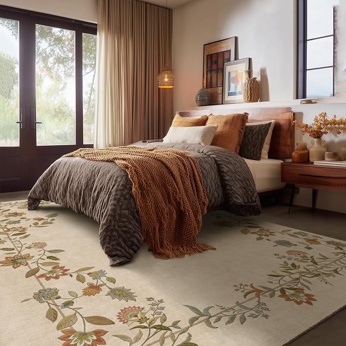 5x7 Area Rugs for Living Room: Machine Washable Bedroom Rug Stain Resistant Non Slip Low Pile Soft Faux Wool Lightweight Rugs for Dining Room Kitchen Farmhouse Nursery Entryway Home Office Indoor