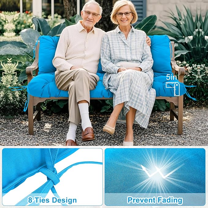 Porch Swing Cushions 3 Seater Replacement Thicken 5" Waterproof & Fade Resistant Swing Cushions for Outdoor Furniture Bench Patio Swing Cushion with Backrest & Ties(Lake Blue 70x40x5inch)