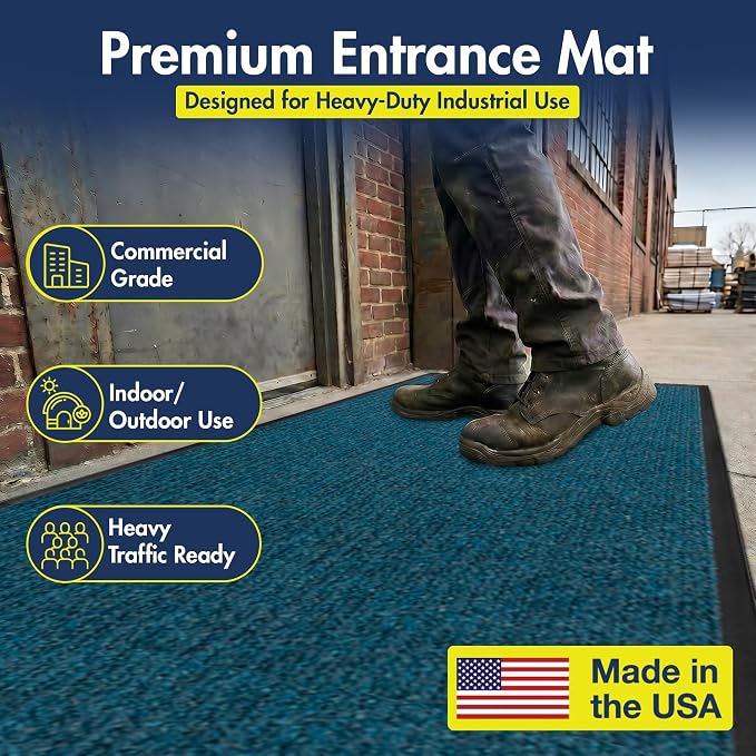Notrax 109 Industrial Door Mat, 3' x 6' Large Entrance Mat, Heavy Duty Commercial Rugs for Entryway, Welcome Lobbies, Garage, and Mudroom, Made in the USA, Slate Blue, Brush Step 109S0036BU