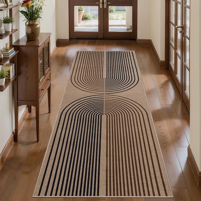 Tangsoo Rainbow Easy Jute Rug 2x5 Runner Rug for Hallways,Non-Slip Thin Dark Brown Washable Outdoor Rug,Modern Farmhouse Floor Carpet Runner for Porch Laundry Bedroom Entryway Kitchen