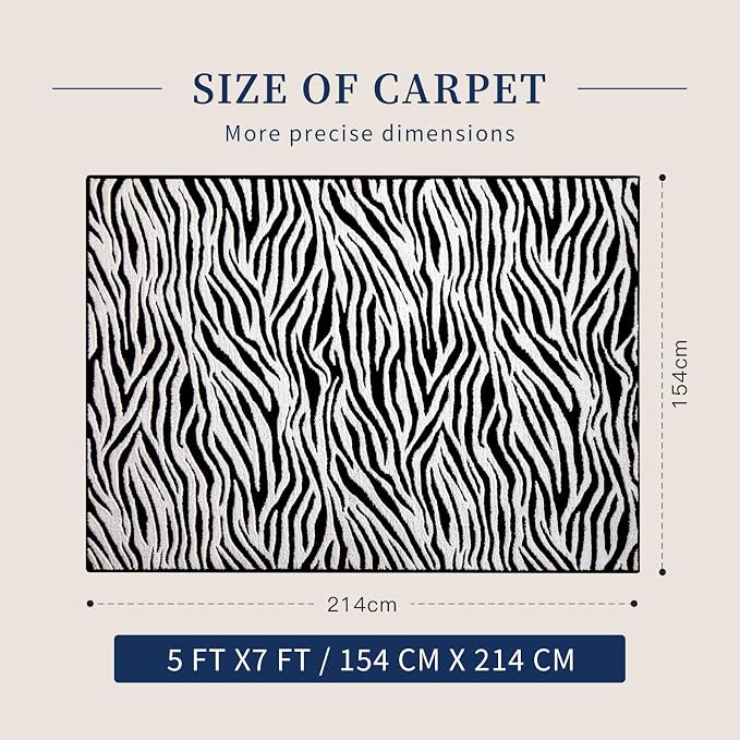 5×7 Ft Area Rugs, Black and White Modern Abstract Rug, Washable Plush Soft Zebra Print Carpet, Non-Slip Non-Shedding Rug for Living Room, Bedroom, Playroom, Home Office Decor