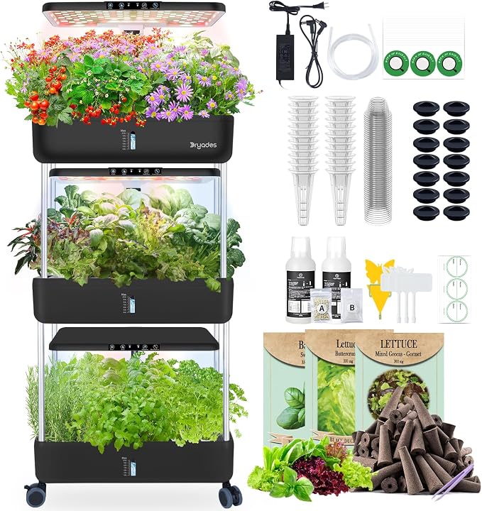 Hydroponics Growing System Kit, 66-Pod Indoor Garden with Seeds | Plant Herb Garden Germination Kit with LED Grow Light,30L Large tanks Hydroponics Planter Grower for Vegetable Fruit